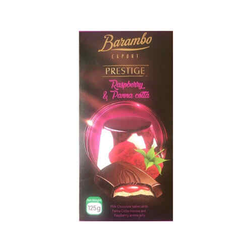 შოკოლადის ფილა შავი PRESTIGE ჟოლო პანაკოტა /ბარამბო/ 125 გრ