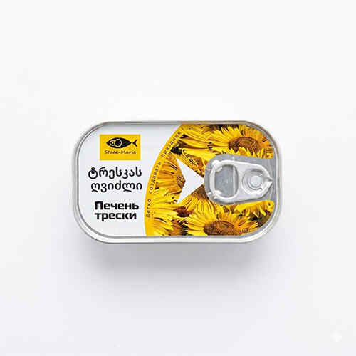 თევზი კონსერვირებული ნორვეგიის ზღვის ვირთევზის ღვიძლი თავის ზეთში /გამა/ 121გრ