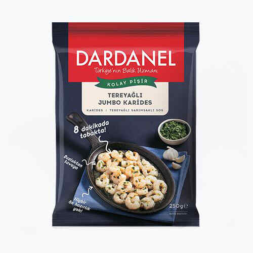 კრევეტები დიდი ზომის ნივრით და კარაქით /Dardanel/  250 გ